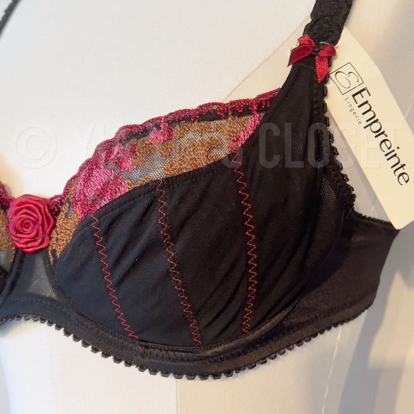 Empreinte 32C Rose 08129 Black/Red Underwire Balcony/Demi Lace Bra - NEW Pin-Up - Picture 6 of 15